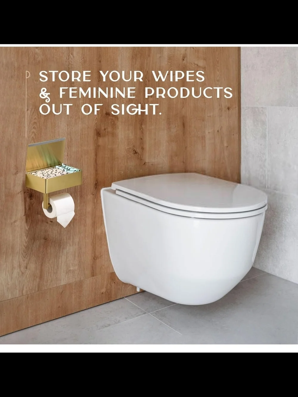 Day Moon Toilet Paper Holder with Shelf, Wipes/Fem Prod Storage Phone Shelf Gold